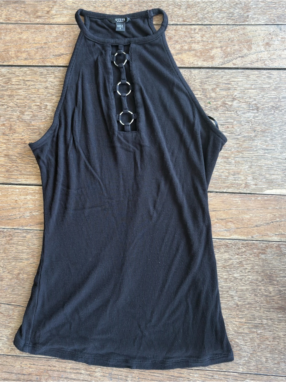 GUESS Black Halter Tank Top with O-Ring Detail Small 0679
